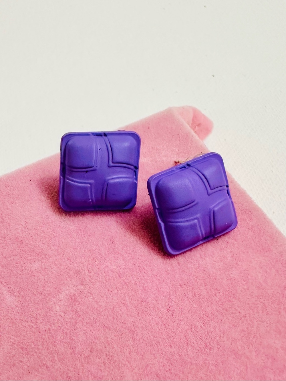 Purple Textured Square Stud Earrings - Picture 2 of 2
